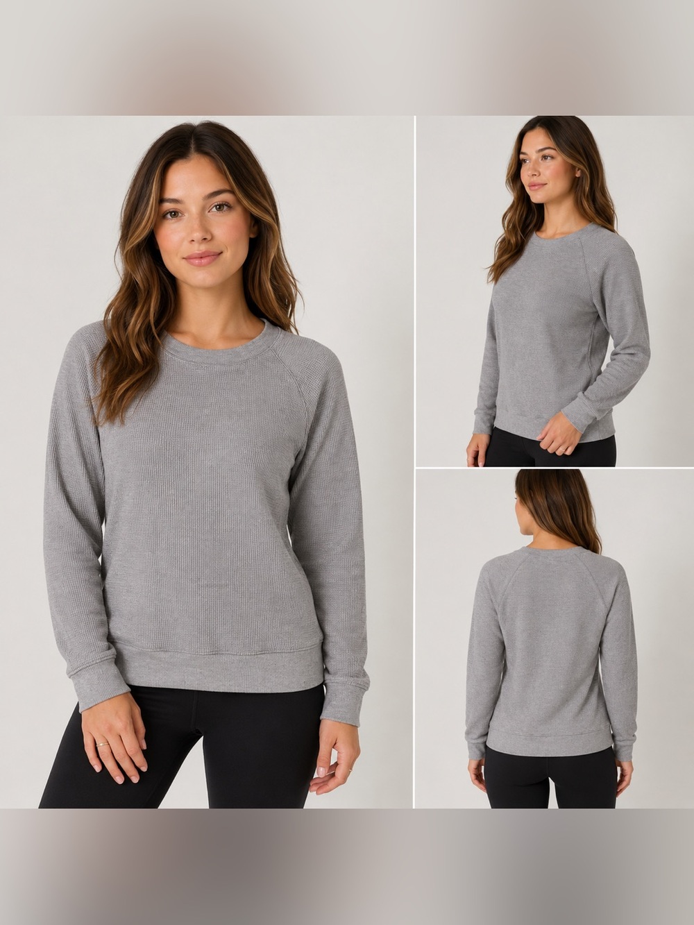 Aritzia TNA Grey Waffle Long Sleeve Pullover Sweater Top Size XS